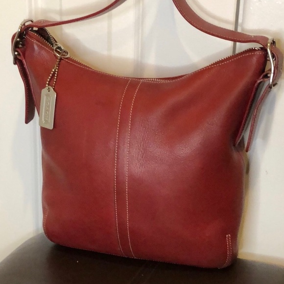 COACH Legacy Red Leather Feeder Bucket Adjustable Crossbody Shoulder Bag Vintage - Picture 10 of 11